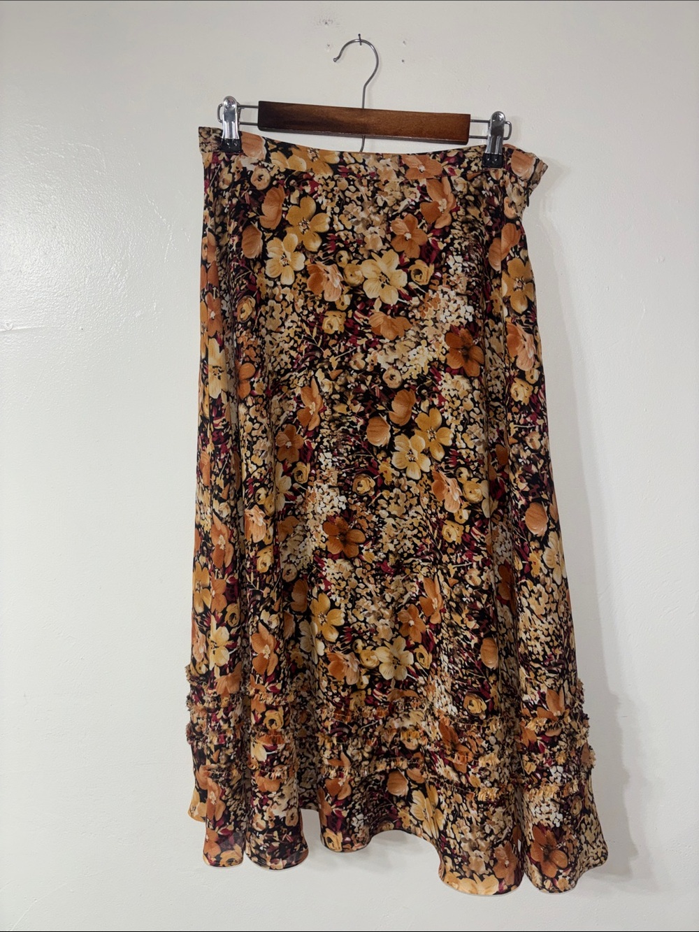 Vintage Coldwater Creek Brown Floral Maxi Skirt Fall Fairy Gremlin Small